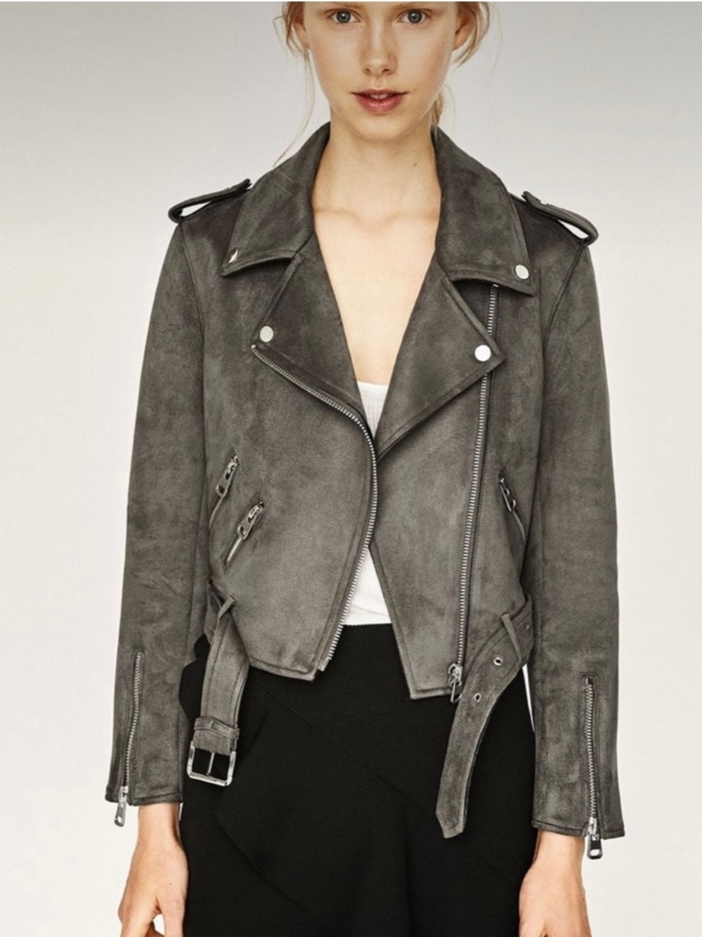 ZARA Basic Faux Suede Moto Jacket | Charcoal Grey | Size Small